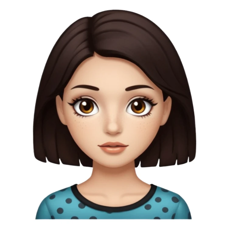 too dark brown 3b hair with dark brown eyes and too long lashes and some make up with freckle and light brown skin sticker