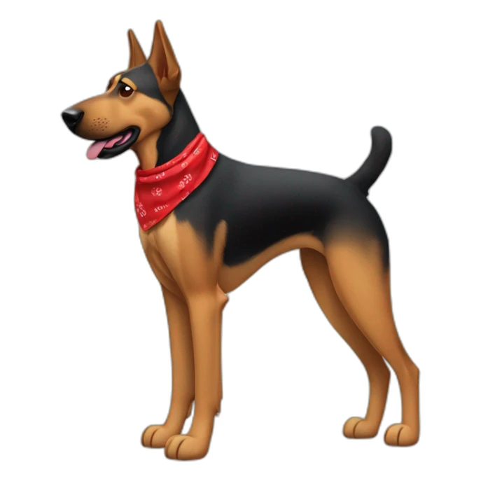 65% Coonhound 35% German Shepherd mix dog wearing small plain red bandana side view full body left facing sticker
