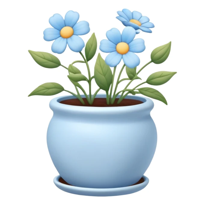 pastel blue flowers growing in a cute pot sticker