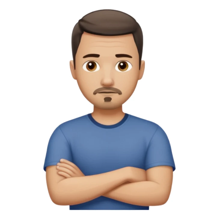 White man with short dark taper fade hair cut and slight goatee and neutral expression with his arms folded sticker