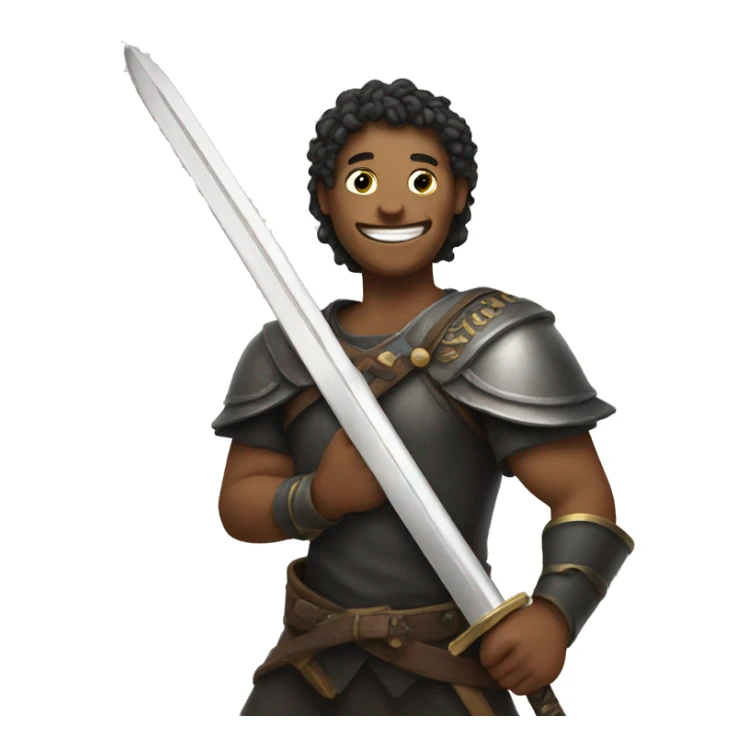 I want a smile emoji holding sword in he back sticker
