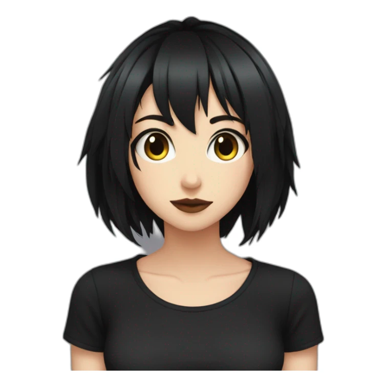 Anime+Cassandra+Goth-Woman-dark-hair-black-tshirt+perfectly-centered sticker