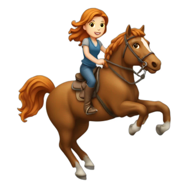 Fille rousse sur un cheval qui saute un obstacle sticker