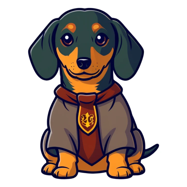 A dachshund in a Harry Potter costume sticker