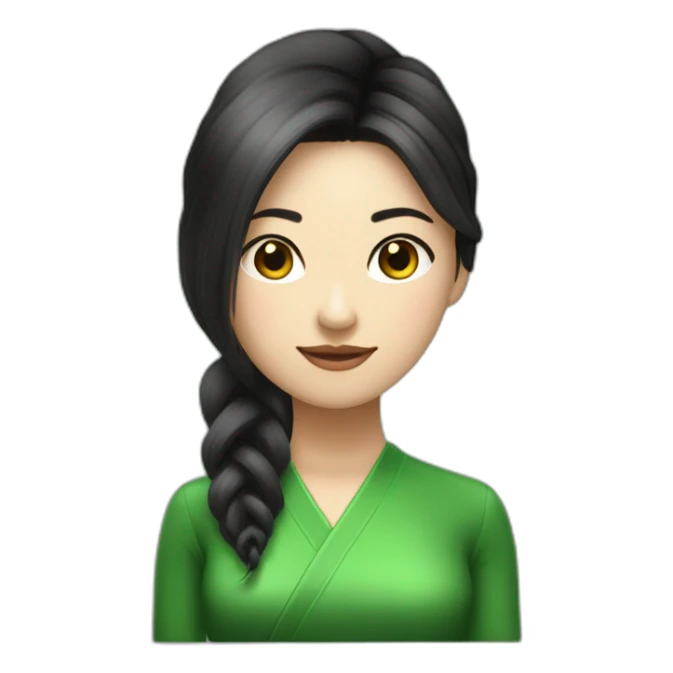Femme cheveux cour noir asiatique vetemennt vert sticker