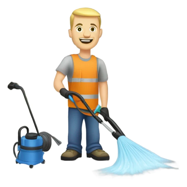 Caucasian man pressure washing a driveway sticker