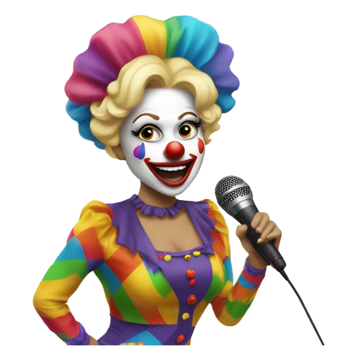 Espresso/blonde woman, dressed as a clown also dancing provocatively with a mic sticker