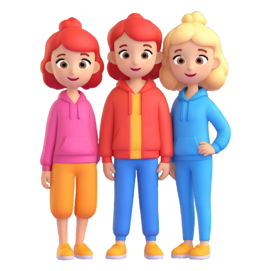 Two smiling cartoon-style characters standing close together, one slightly taller, cheerful expressions, matching clothes or colors, white background, emoji style sticker