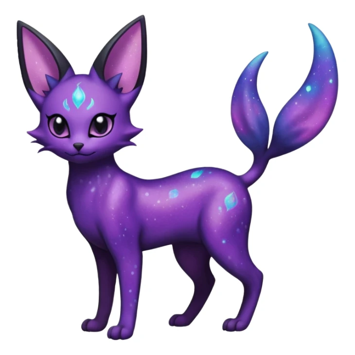Obsidian Black Iridescent Deep-Violet Cosmic-Speckled Nebula-Marked Espeon-Noibat-Purrloin-hybrid-creature (full body) sticker