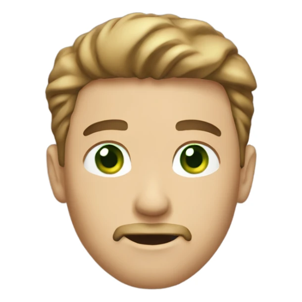 A guy with light brown hair green eyes and a goatee sticker