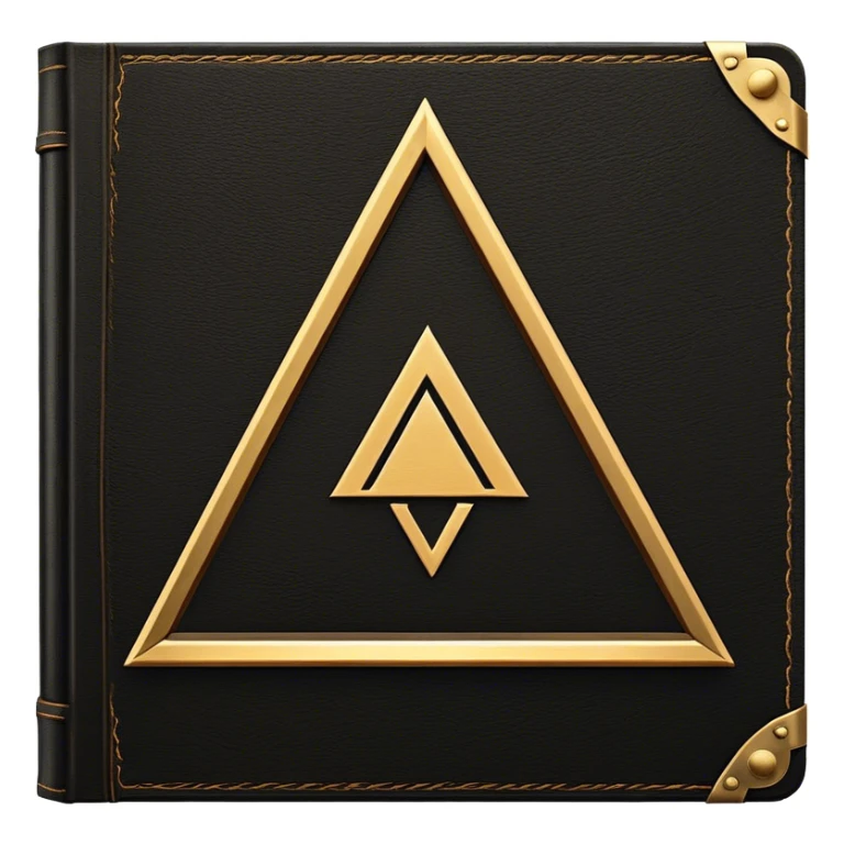A black and gold book with an aged leather texture, embossed with an alchemical symbol, a compass, or a forging hammer, exuding wisdom, mastery, and the relentless pursuit of greatness. - book on mastery ... silhouette of a triangle  sticker