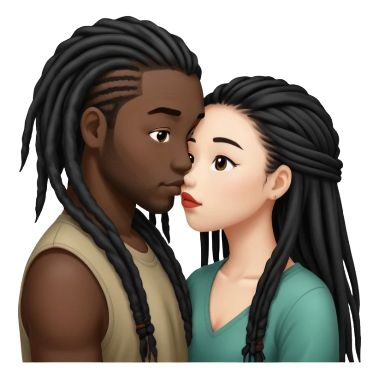 Half bold Asian girl kissing black guy with dreads sticker