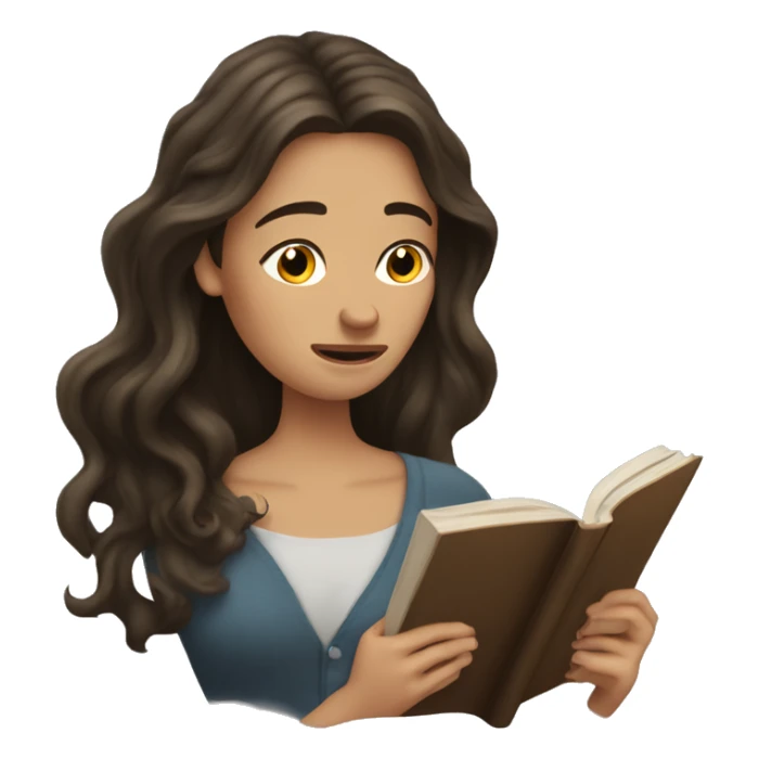 brunette long wavy hair woman crying tears down face while holding and reading book sticker