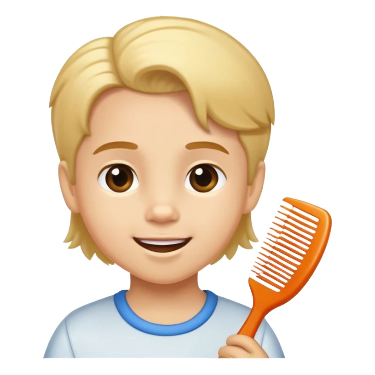 child using a comb on their hair, cheerful and neat sticker
