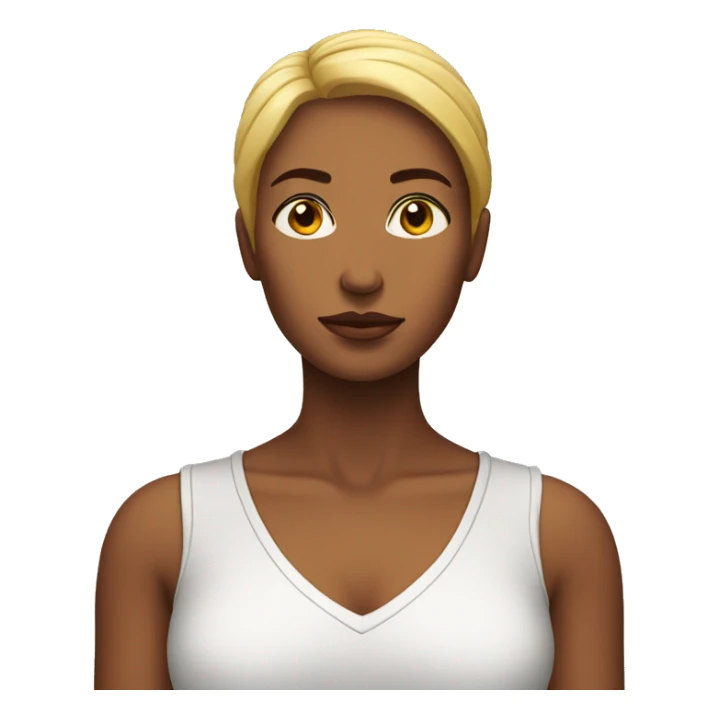 woman with a look of concentration on his face, with eyes closed. The background is bright,  sticker