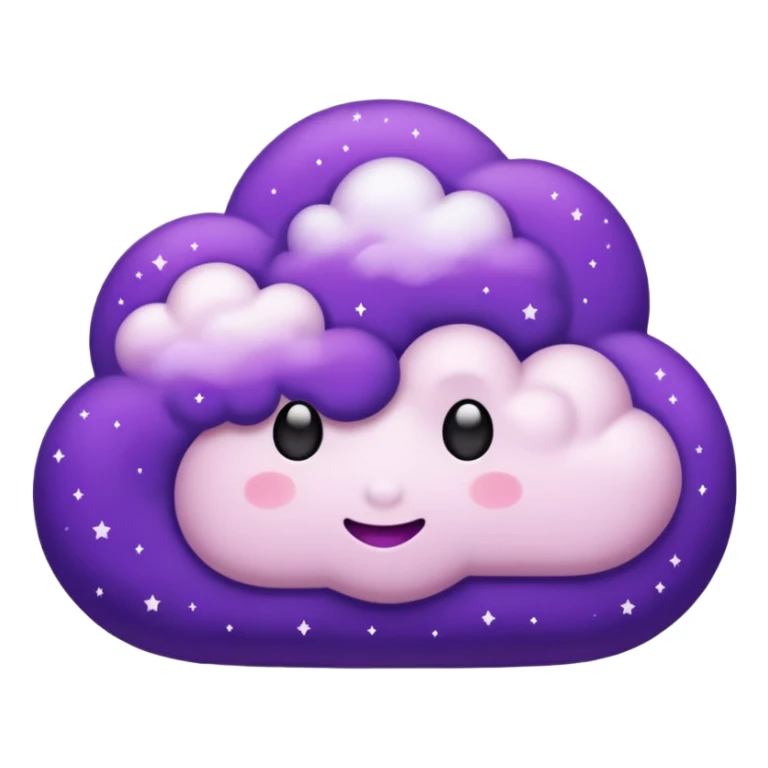I want a purple cloud that's not like this one ☁️ but has a realistic shape without changing its appearance. The cloud should have a slightly white shaded part and should be starry but still purple/pink. The cloud has to be without face and complete purple. NO FACE sticker