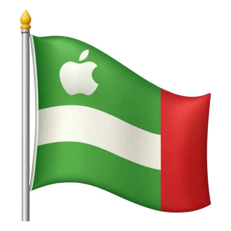 A red flag with a vertical and horizontal white stripe and two diagonal green stripes. Apple flag emoji style sticker