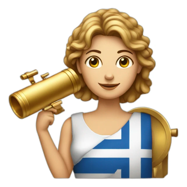 Woman with greek flag and astronomy telescope sticker