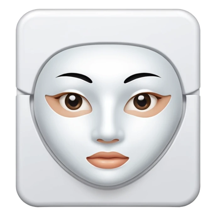 a beauty product box of skincare white  mask pack with rounded eyehole sticker