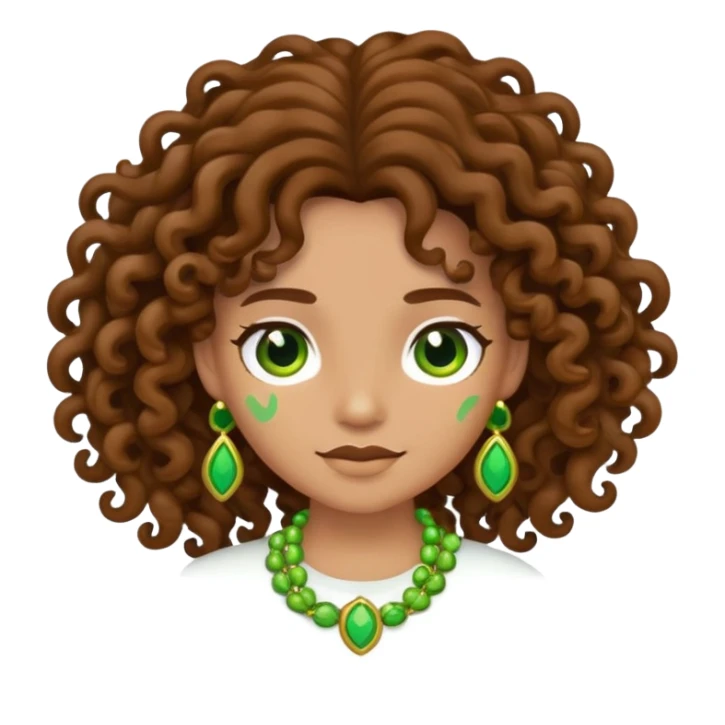 cartoon character with long brown curly hair and green accessories sticker