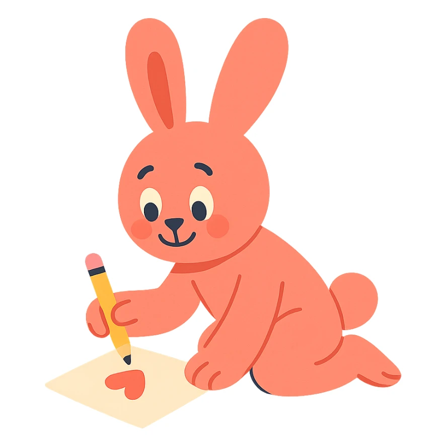 coral bunny kneeling while writing a love letter, pastel-toon style sticker