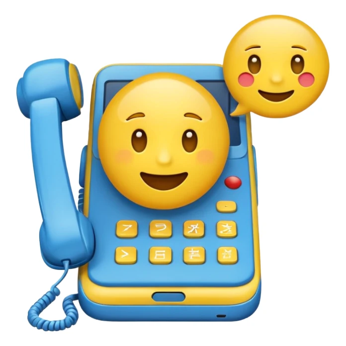 emoji with a phone and speech bubble symbolizing calling out to customers, in E-conomic inspired colors sticker