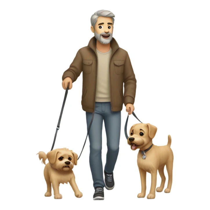 Bearded man taking his short hair beige dog for a walk  sticker