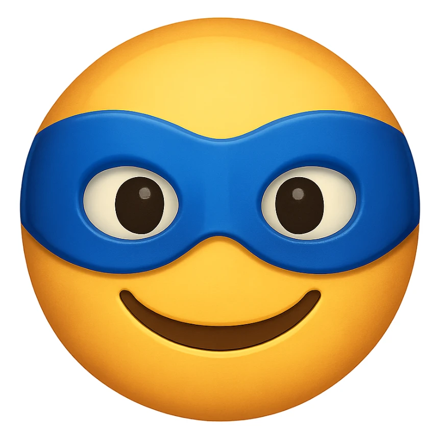 yellow face with blue superhero mask emoji, digital illustration sticker