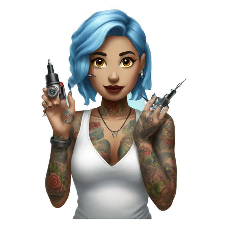 Tattoo artist girl with tattoo machine in hands  sticker