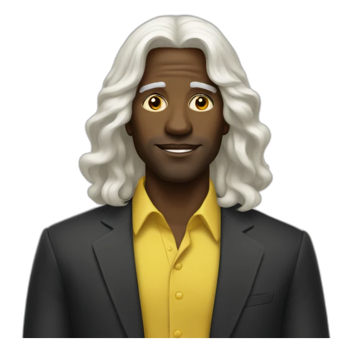 Black man in long white hair wig yellow dress sticker