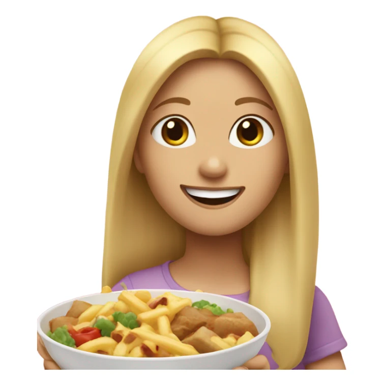  Blonde long hair girl eating big meal  sticker