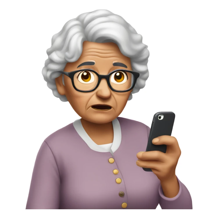 Confused grandma holding an iPhone sticker