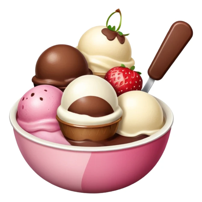 Neapolitan ice cream scoops in a bowl no spoon sticker