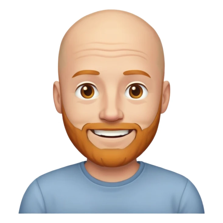 bald white male in his 40s with ginger and grey beard, wearing a plain shirt, emoji style, smiling sticker