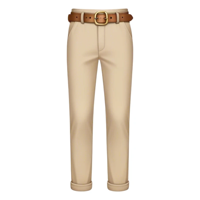 beige casual long pants with brown belt sticker