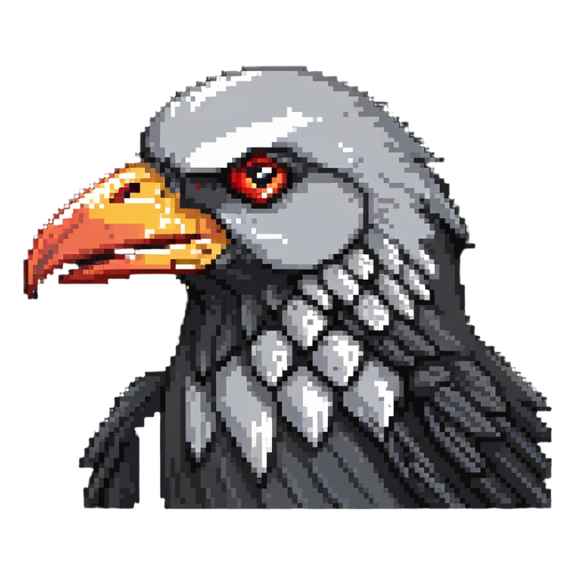 detailed gray crow head, reddened cheeks, big white eyes with determined look, short pointed beak sticker