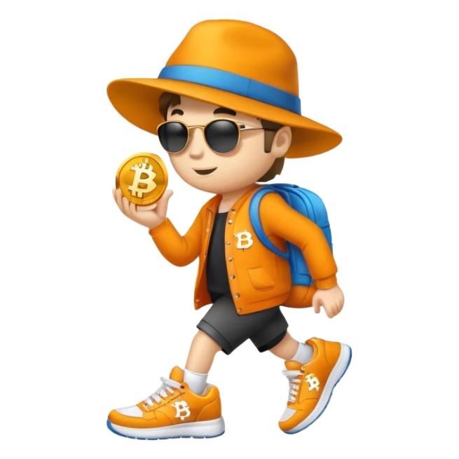 Make a bitcoin with legs and a cool hat on sneakers bitcoin logo sticker