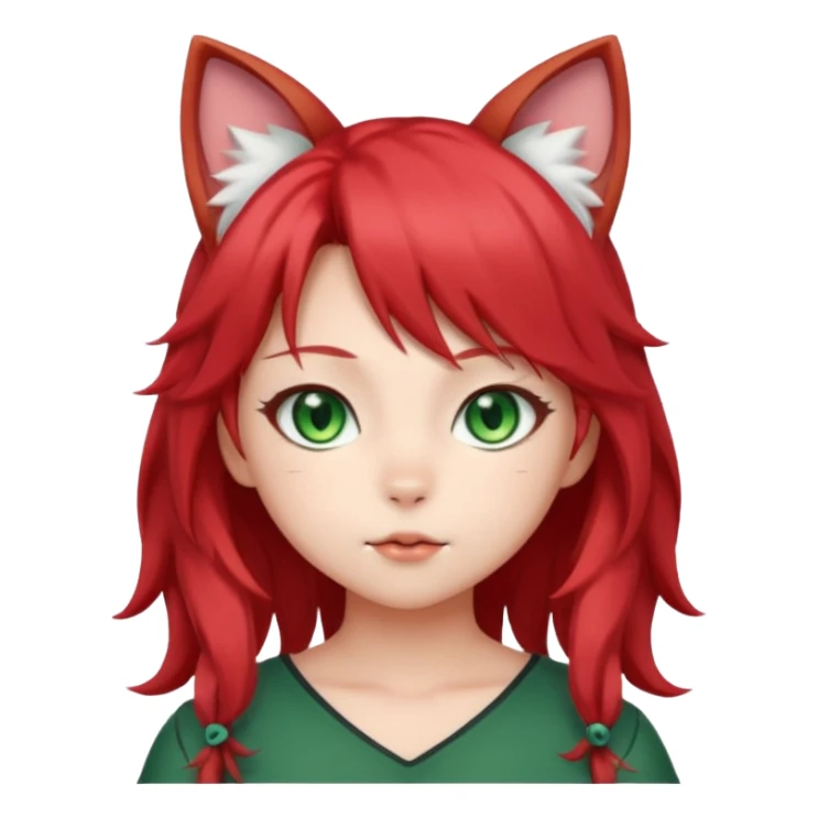 cute anime cat-girl with cat ears, red blowing hair sticker