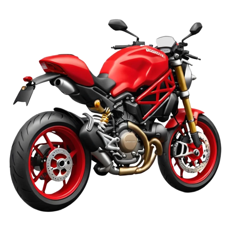 Ducati Monster motorcycle, side view, red body, sporty look, emoji style sticker