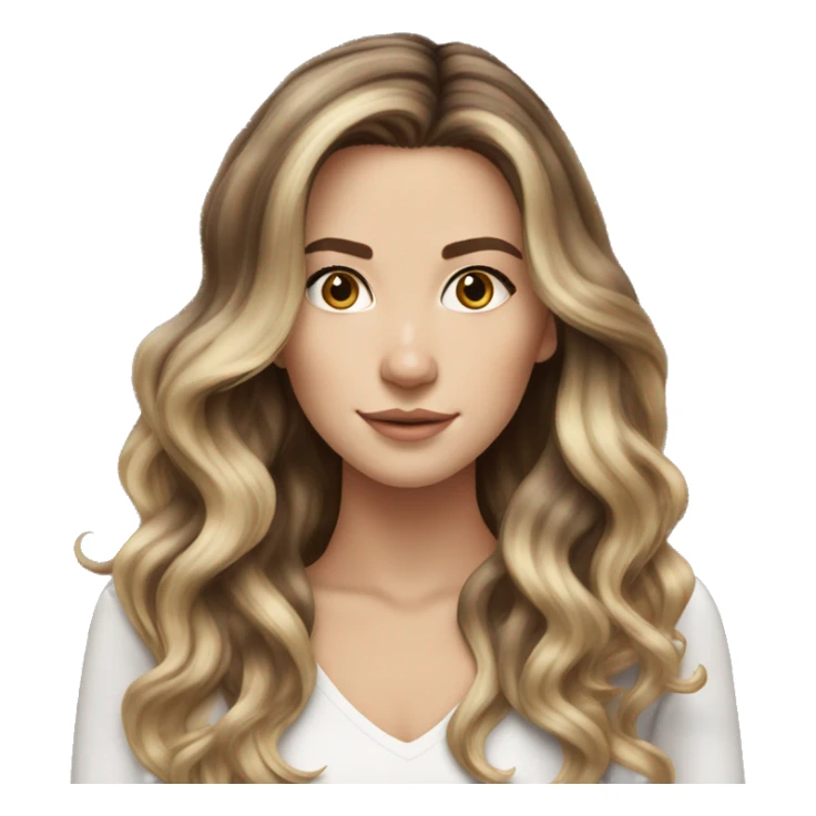 White girl with long voluminous brown hair with blonde highlights balayage sticker