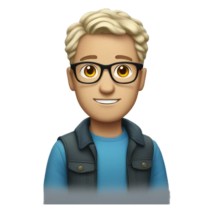 white guy with wavy short hair and blue glasses sticker