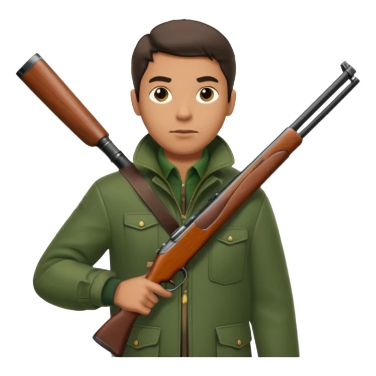 male hunter with a shotgun slung over shoulder, confident stance sticker