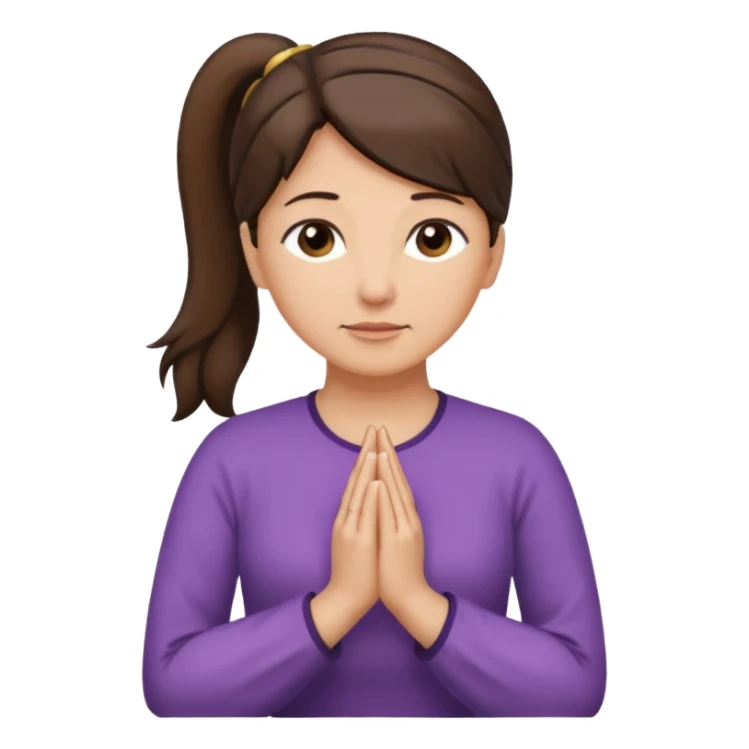 Photorealistic middle aged woman medium dark brown hair in ponytail light medium skin praying sticker