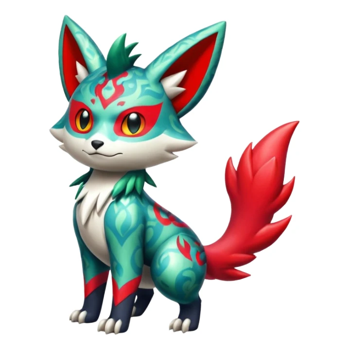 Shiny colorful Oriental painted marked patterned Asian beautiful elegant extravagant extraordinary Litten-Zygarde-Zangoose-fusion sticker