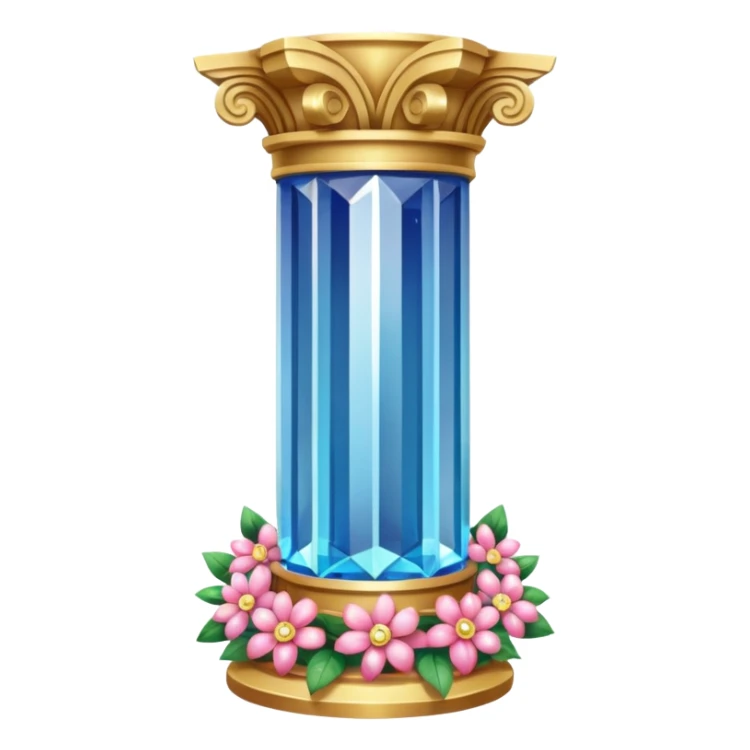 generate beautiful greek crystal pillar intricate front view more beautiful with flowers wrapping around the pillar make the pillar made of diamond sticker