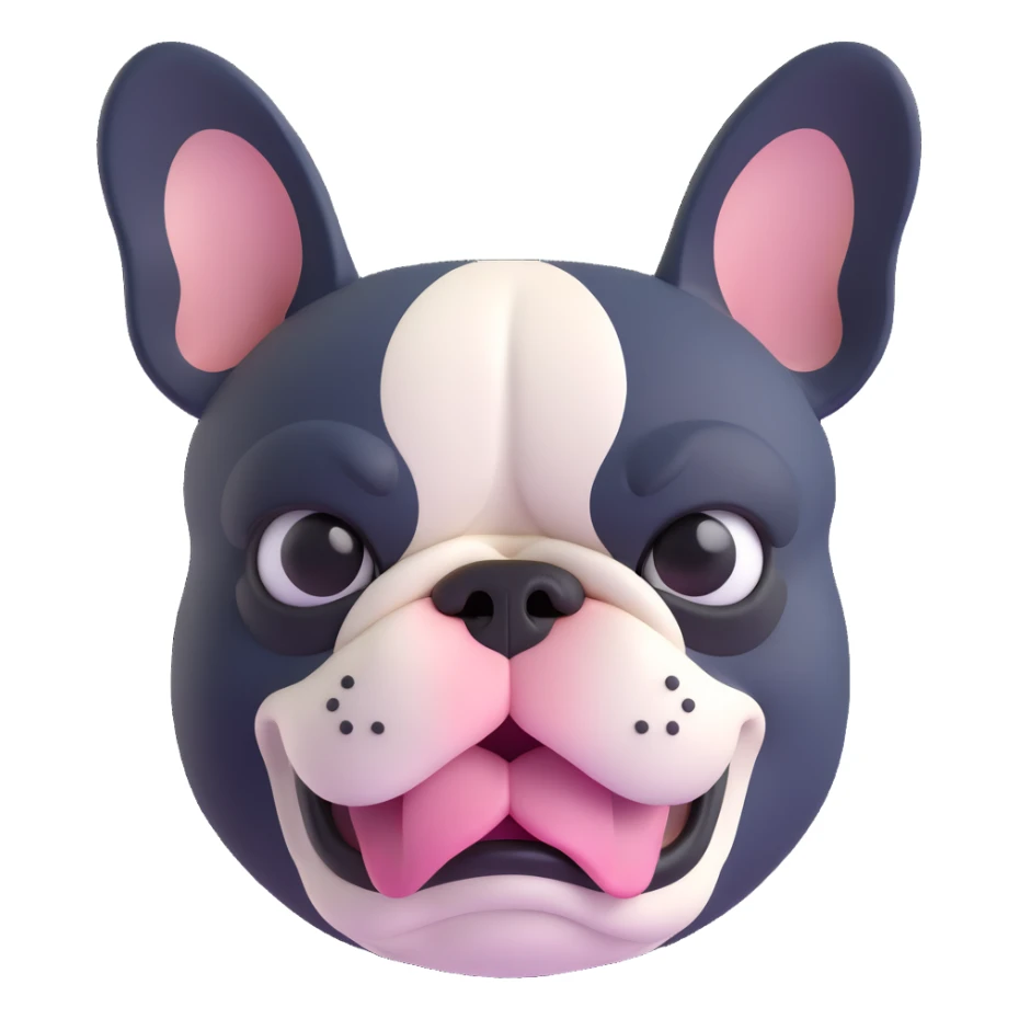 angry black and white French bulldog 3D emoji style sticker
