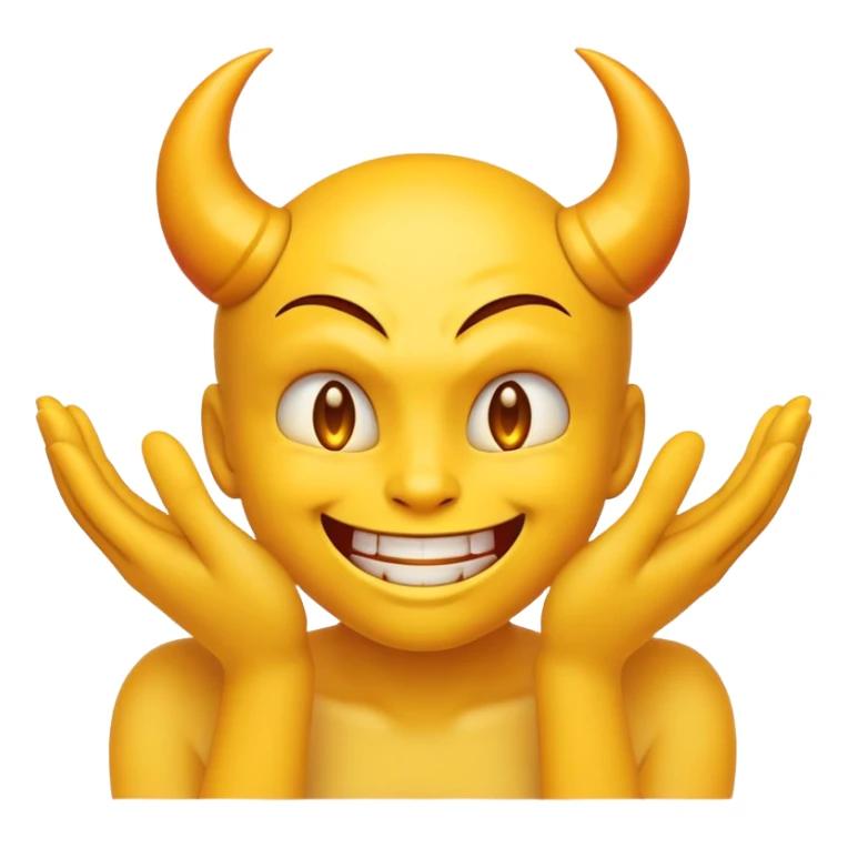 yellow emoji face with devil-like grin and hands rubbing together deviously sticker