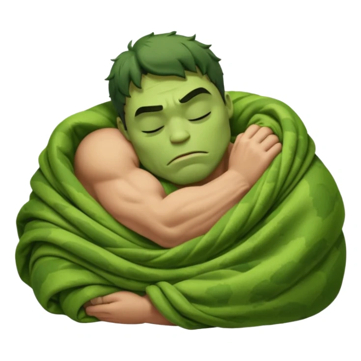 Incredible Hulk eyes closed sleeping curled up in a blanket up to his neck sticker