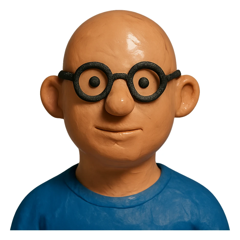 bald man with glasses, head glossy and shiny sticker