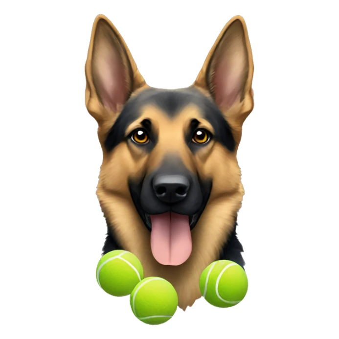 German shepherd with Olympic rings and tennis balls sticker